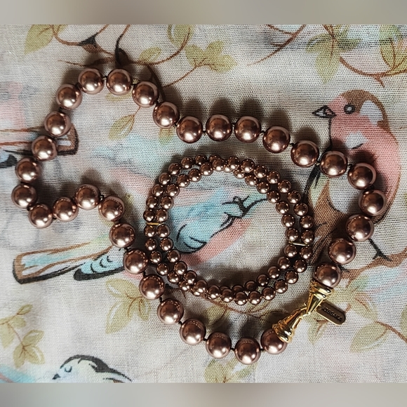 Cocoa Chocolate Brown Kissaka Pearl Necklace Matching Stretch Bracelet Set EUC - Picture 2 of 5